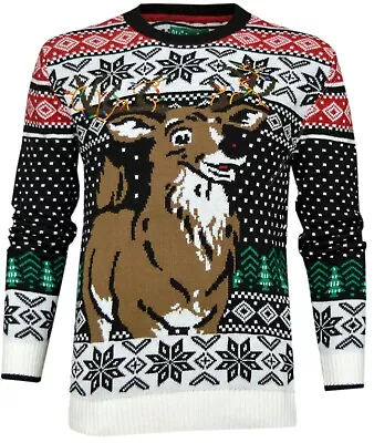 Buy Christmas Knitted Jumper Reindeer Double-Sided Merry Xmas Trees Pullover Sweater • 13.95£