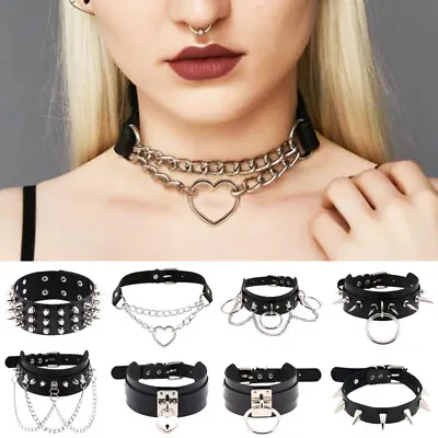 Buy Women Gothic Heart Chain Collar Punk Choker PU Leather Necklace Jewelry Gift • 7.22£
