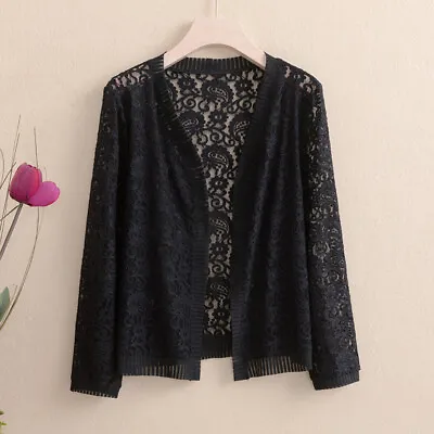 Buy Lady Lace Cardigan Coat Jackets Outwear Sheer Mesh Floral Summer Hollow Out Tops • 12.98£