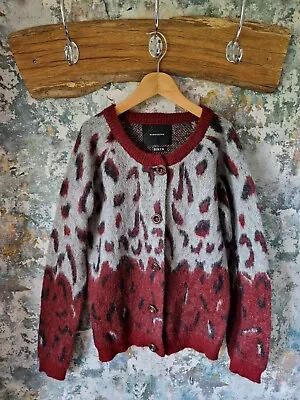 Buy Beautiful Maison Scotch Biker Abstract Pattern Winter Wool Knitted Cardigan Uk 6 • 34.99£