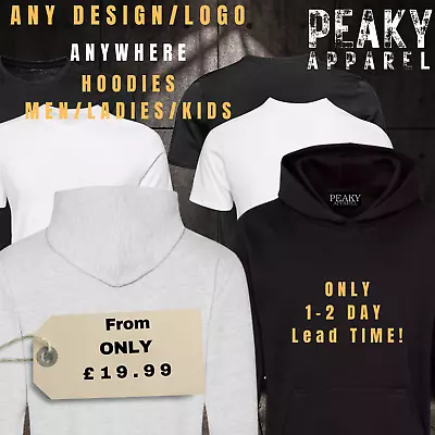 Buy Personalised Customised DTF Hoodies, Full Colour Logos, Ready To Wear • 29.99£