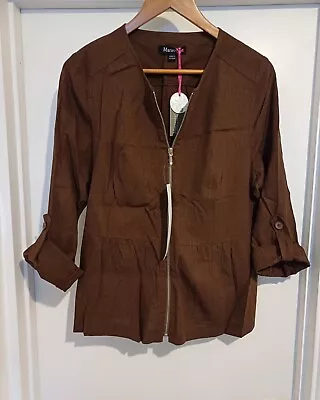 Buy BNWT Marisota Brown Linen Blend Jacket Zip Holiday Peplum Summer Size 26 Plus • 14.99£