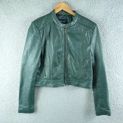 Buy Princess Highway Womens Jacket 14 Green Genuine Leather Bomber Snap Zip Lined • 49.53£