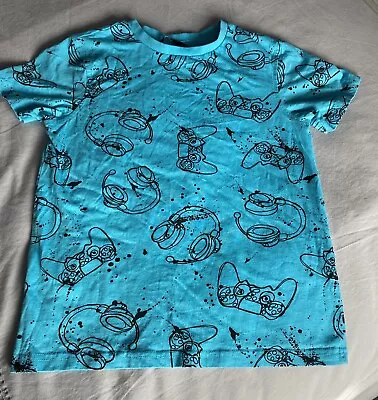 Buy Boys 8-9 Years Blue Gaming Headphones Printed T-Shirt • 2.97£