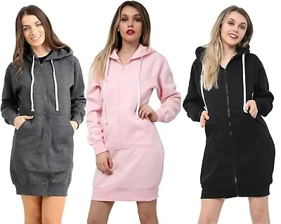 Buy Women Ladies Long Hoodie Cardigans Hooded Jumper Fleece Dress Coat Tops Jumper   • 13.99£