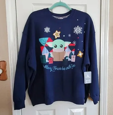 Buy NWT - Disney | Star Wars Baby Yoda Grogu Christmas Navy Blue Sweater Size L • 64.26£
