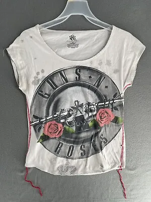 Buy Guns And Roses Shirt Womens XS Rock And Republic Cap Sleeve Rag Hem Graphic • 17.94£