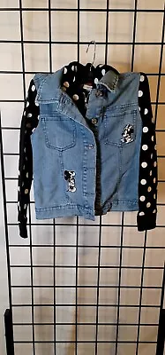Buy Girl's Disney Jr. Minnie Mouse Hooded Denim Jean Jacket  White Dots Size 6X  • 12.47£