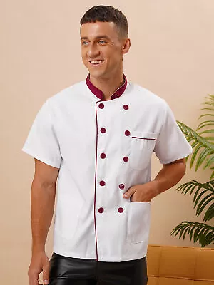 Buy Men's Double-Breasted Chef Print Restaurant Kitchen Short Sleeve T-shirt Uniform • 23.63£