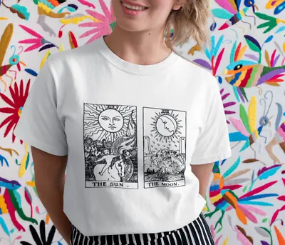 Buy The Sun And The Moon Tarot Card T Shirt - Black And White 3%100 Premium Cotton • 12.95£