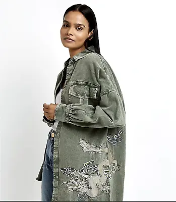 Buy Ri Khaki Shacket Jacket Embroidered Detail • 20£