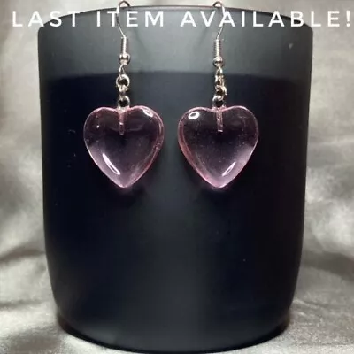 Buy Handmade Silver Pink Love Heart Glass Earrings Gothic Gift Jewellery • 4.50£
