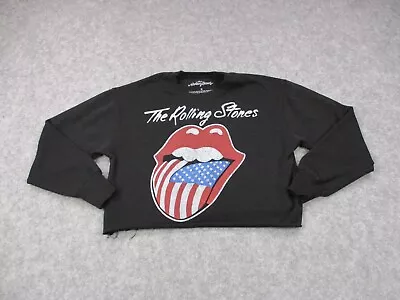 Buy Rolling Stones Sweater Women Small Black Red Cropped USA Flag America Sweatshirt • 11.99£