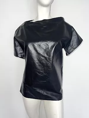 Buy OLD CÉLINE PHOEBE PHILO Asymetrical Black Leather Top Italy • 232.74£