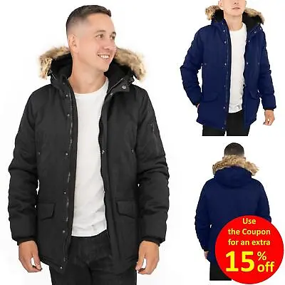 Buy NEXT Mens Heavy Weight Fur Hood Parka Padded Winter Coat Jacket Shower Resist • 39.95£