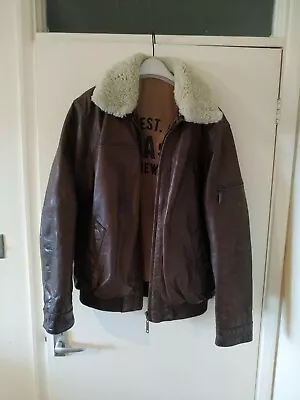 Buy Arrow Men's Aviator Pure Leather Vintage Shearling Biker Jacket Size L RRP £450 • 99.99£