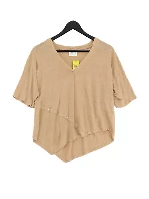 Buy Wrap Women's T-Shirt UK 12 Tan 100% Linen Short Sleeve V-Neck Basic • 20.80£