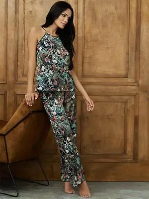Buy Lega Satin Pajamas Long Pants Zelda Black Multicolor Floral Print Women Satin • 41.73£