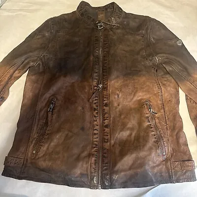 Buy Vintage 100%Real Leather Brown Casual Zip Up Retro Biker Jacket XXL • 150£