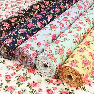 Buy Vintage Queen Rose Floral 100% Cotton Fabric | Rose & Hubble Sewing Metre FQ • 8.50£
