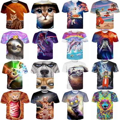 Buy Fashion Casual Short Sleeve Funny Cat Men Women 3D Print T-Shirts Tops Tee S-5XL • 10.79£