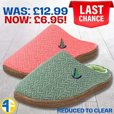 Buy Ladies Womens Boat Slippers Memory Foam Machine Washable Fleece Mules Hard Soles • 6.95£