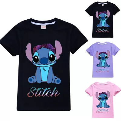 Buy Kids Lilo And Stitch Ohana T-shirt Tops Boys Girls Short Sleeve Casual Blouse UK • 10.44£
