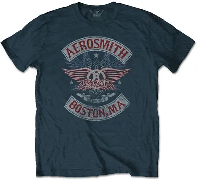 Buy Aerosmith Boston Pride Denim Blue T-Shirt OFFICIAL • 16.59£