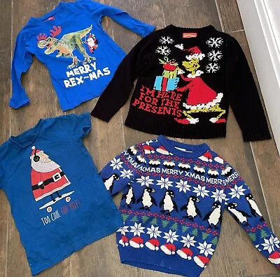Buy 4 X Boys Christmas Jumper / Top Bundle Age 5-6 Years. Grinch, Santa, Penguin • 0.99£