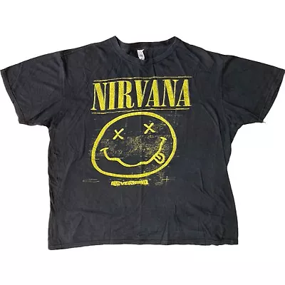 Buy Vintage Nirvana Smiley Face T-shirt Black 707 Size XL Kurt Cobain ￼Rare Worn • 20£