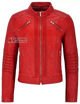 Buy Ladies Leather Jacket Tan Classic Biker Style 100% Real Lambskin 1138 • 41.65£