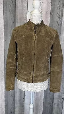 Buy ZARA Women’s Light Brown Suede Leather Collarless Jacket Size UK M • 5.99£