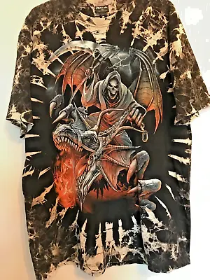Buy Mans Wild T- Shirt Tie Dye Crazy  Grim Reaper Dragon Skulls Cotton NWOT Size XL • 10£