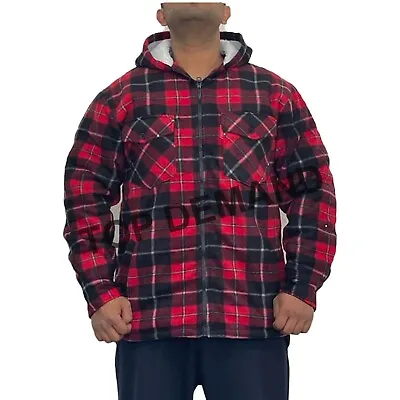 Buy Mens Lumberjack Hood Padded Fleece Shirt Jacket Fur Lined Sherpa Holiday Coat • 16.49£