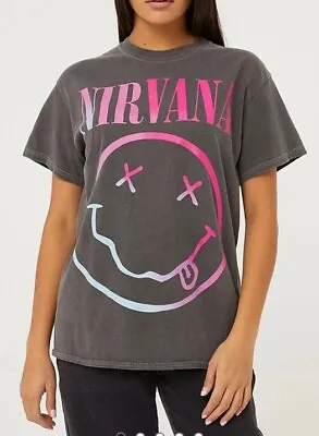 Buy BNWT George Asda Nirvana Band Smiley Face T-shirt Tee Top Grey Charcoal XXL 2XL • 20£