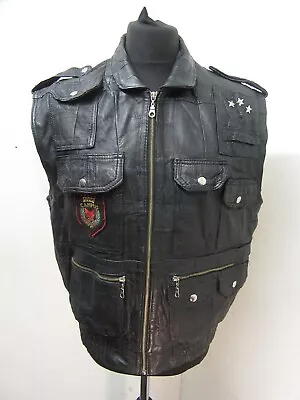 Buy Vintage Multi Pocket Leather Motorcycle Waist Coat Vest Jacket Size Xl • 39£