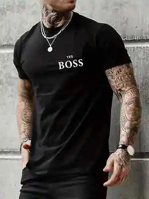Buy ''Yes Boss'' Print Men's Street Round Neck Slim Fit Short Sleeves Top T-Shirts ! • 8.98£