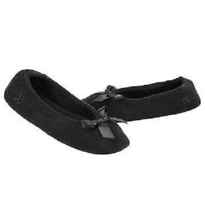 Buy Ladies Isotoner Black Terry Ballet Style Slippers NEW Sturdy Sole • 20.43£