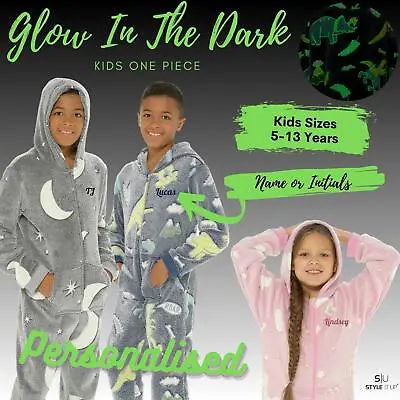 Buy Personalised Kids Boys Girls Glow In The Dark All In One Piece Fleece Pyjamas • 19.99£