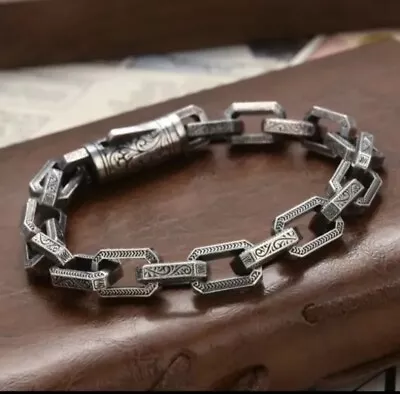 Buy Men's Solid Gun Metal Stainless Steel Box Link Chain Bracelet Jewellery Gift UK • 14.69£