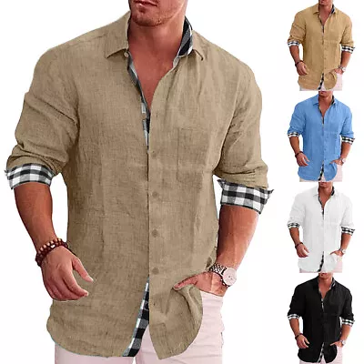 Buy Mens Button Down Long Sleeve Shirt Solid Baggy Tops T Shirt Blouse • 11.99£