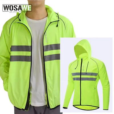 Buy WOSAWE Hi Viz Cycling Jacket Hoodies Reflective Vest Waterproof Windbreaker Coat • 18.59£