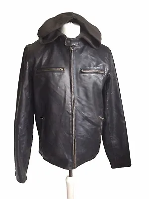 Buy LEVI'S Faux Leather Jacket Racer Sherpa Lined Hooded Brown Men's M • 38£