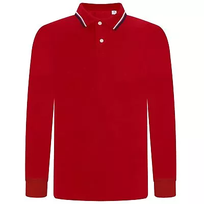 Buy Mens Long Sleeve Cotton Pique Tipping Polo Shirt Long Sleeve Top T Shirt S-4XL • 8.99£
