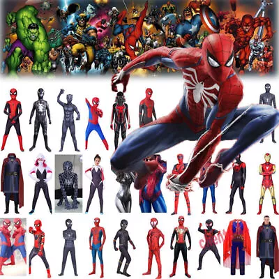 Buy Superhero Spiderman Cosplay Clothes Kids Adult Fancy Dress Up Jumpsuit Halloween • 15.41£