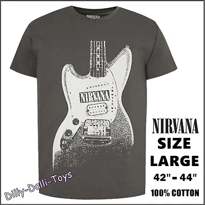Buy Mens Size Large NIRVANA Faded Grey & White T-Shirt Short Sleeve Top Guitar Print • 14.99£