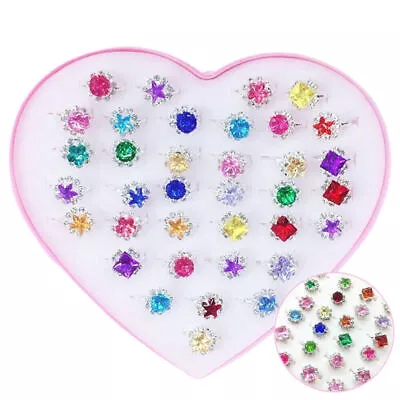 Buy Fashion Jewellery Girl Child Adjustable Kids Ring Set 36X Crystal Rings Gift Toy • 13.09£
