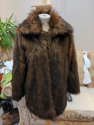 Buy Beautiful Brown & Black Faux Fur Jacket Size 10 • 35£
