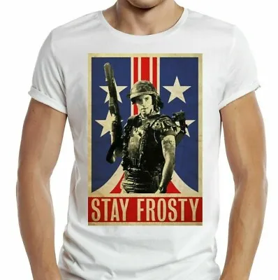 Buy Aliens T-shirt Movie White 80s Film MARINES STAY FROSTY Space Planet Retro Tee • 5.99£
