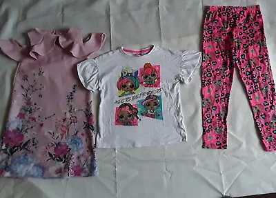 Buy Girls Bundle 3 Clothes - LOL Leggings & T-shirt , NEXT Pink Dress  Age 9 Years • 2.99£